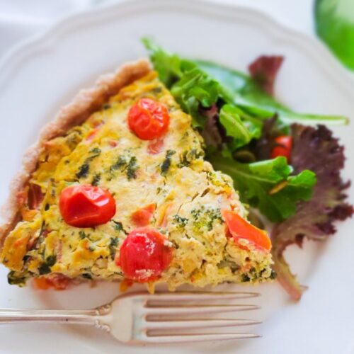 Vegan Broccoli and Tomato Quiche - Una Rose Vegan