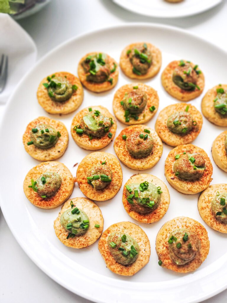 Vegan deviled eggs plated