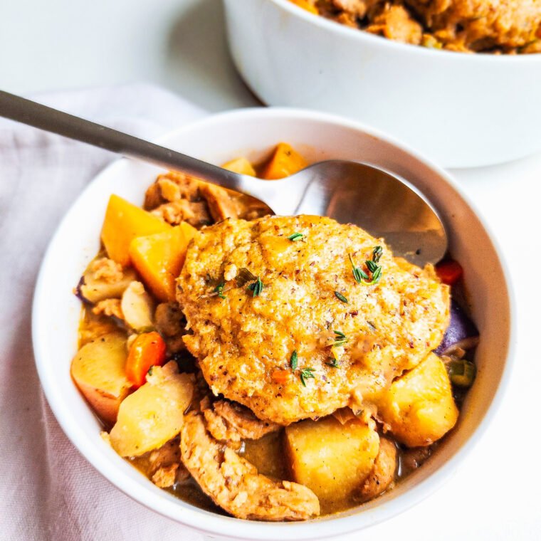 Soy Curl Stew with Dumplings